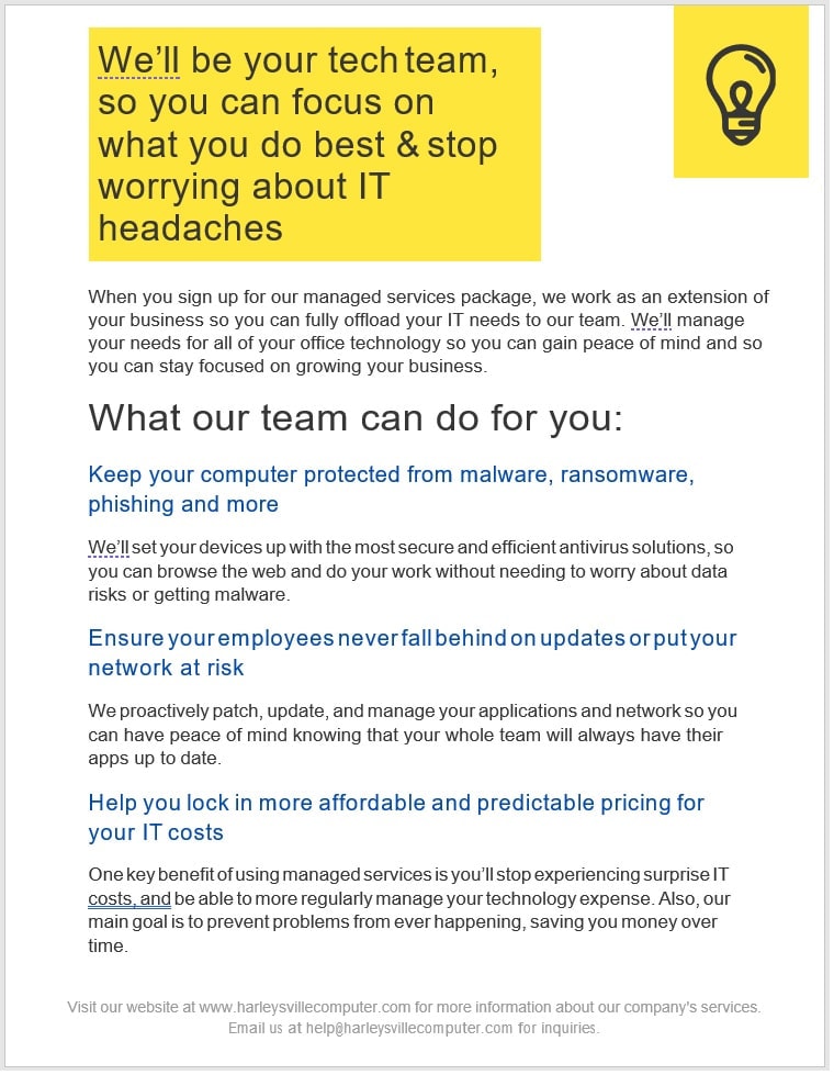 Harleysville Computer services brochure page 2